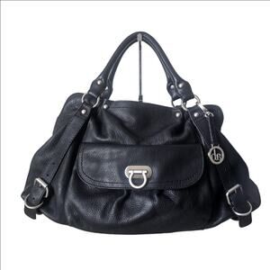 Audrey Brooke Black Leather Satchel Bag